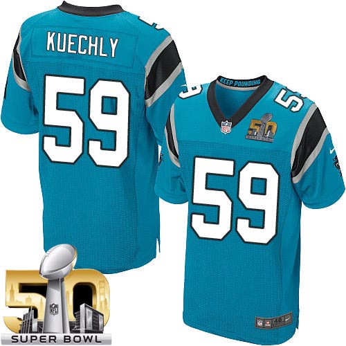 Men's Elite Luke Kuechly Super Bowl L Nike Jersey Blue Alternate - #59 NFL Carolina Panthers